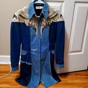 Brand new without tags COACH denim trench jacket with real snake lamb skin trim